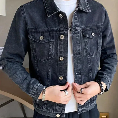 Jeans Coat for Men Black Autumn Denim Jackets Man