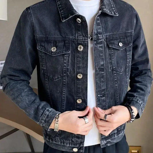 Jeans Coat for Men Black Autumn Denim Jackets Man