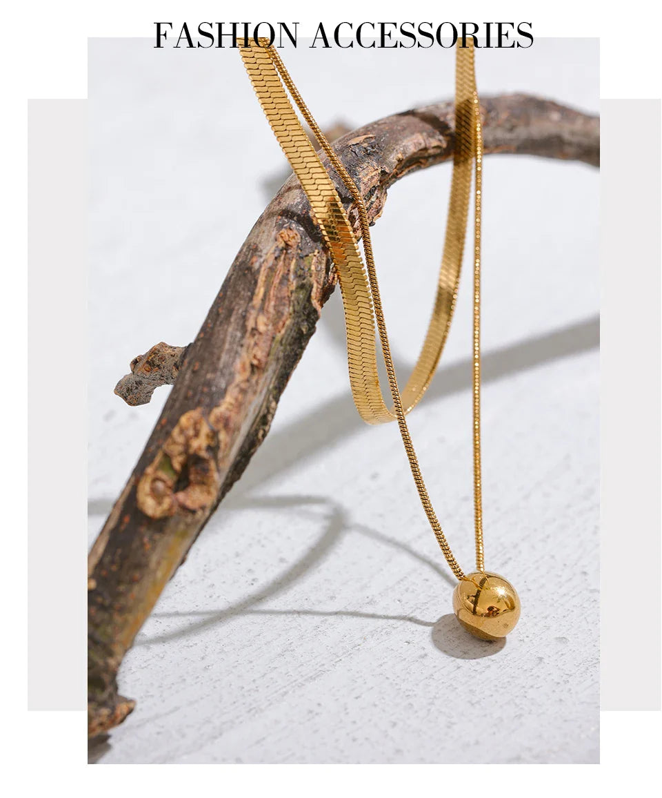 Yhpup Snake Chain Double Layer Stainless Steel Water Drop Pendant Necklace for Women Statement 18k Gold Color Jewelry Waterproof