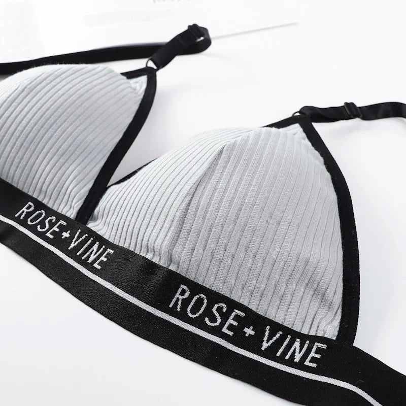 Women Cotton Bra Low Waist Panties Lingerie Set Letter Print Push Up Bras