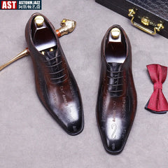 Handmade Mens Oxford Shoes Genuine leather Brogue Dress Shoes Classic Business