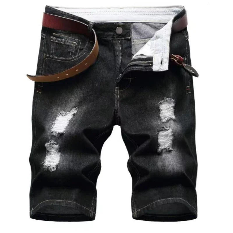 New Summer Men Blue Denim Shorts Italian Style Male Shorts Jeans High Quality Male Stretch Fit Ripped Denim Jeans Shorts Size 38