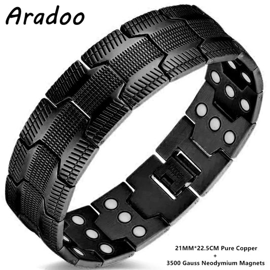 ARADOO Pure Copper Bracelet for Men Vintage Magnetic Bracelets Wristband Adjustable Jewelry Gift