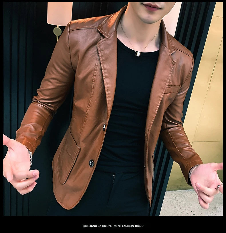 Mens Leather Jacket and Coats Spring and Autumn Men Business Casual