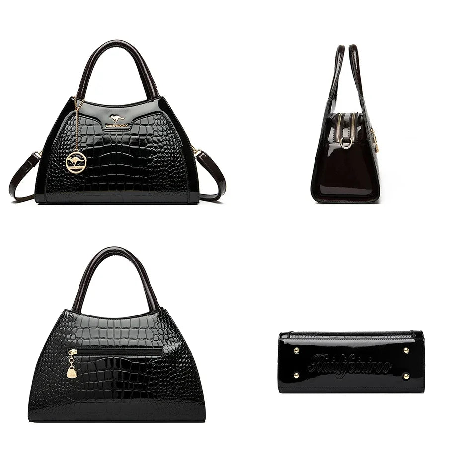 Luxury Patent Leather Handbags for Women Designer Crocodile Pattern Women's Shoulder Crossbody Bag Hobos Ladies Messenger Stone