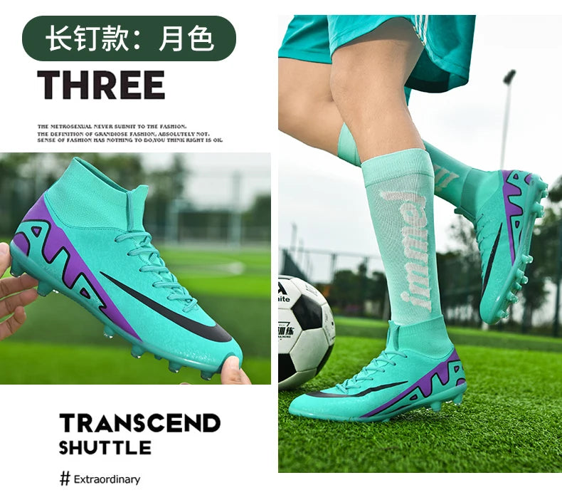 Men Soccer Cleats High Ankle Football Boots TF/FG Training Outdoor Long Spikes