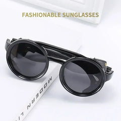 Sunglasses Men Women Classic Sun Glasses With Side Leather Round Eyewears