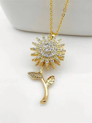 Fashionable Double Layer Rotatable Sunflower Flower Necklace for Girls, Versatile