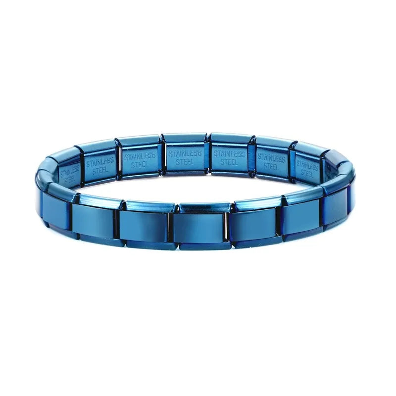 New Women's Men's Jewelry DIY 9MM Width Italian Elastic Charm Bracelet Solid Color Stainless Steel Fashion Bangle