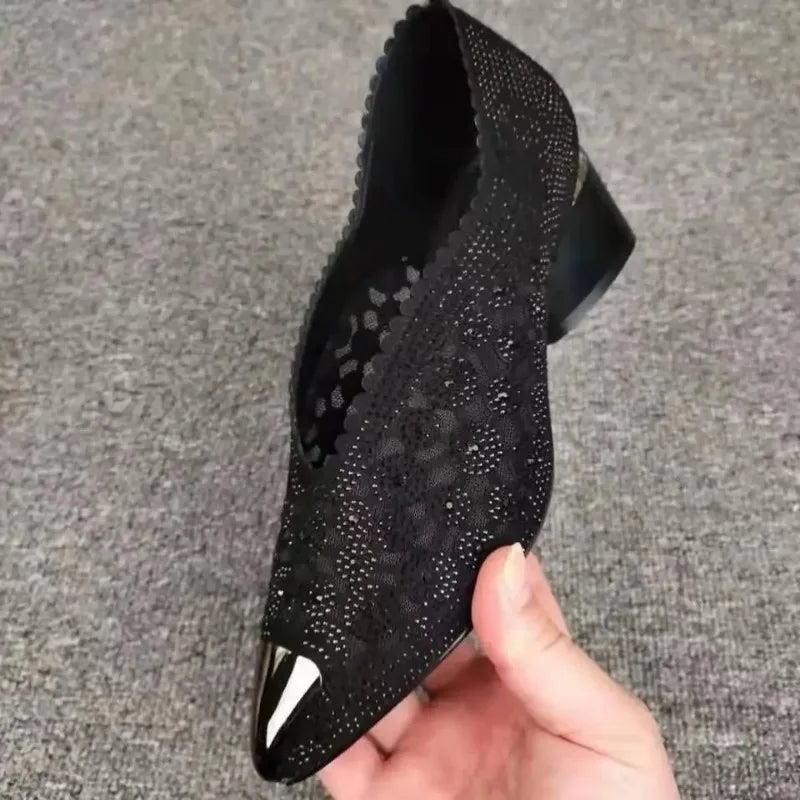 Womens Comfortable Heels: Water Diamond High Heel Pointed Black Bow Women's