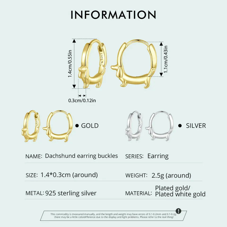 WOSTU Snake Dog Cat Ear Buckles Women 925 Sterling Silver Dachshund Hoop Earrings Girl Party Birthday Gift Minimalism Jewelry