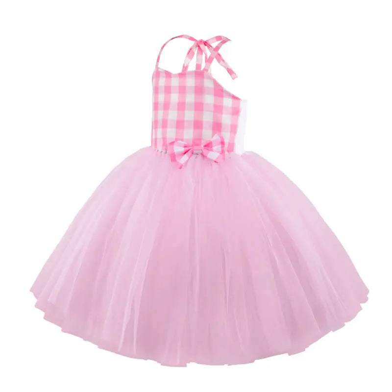 Halloween Barbie Dress For Baby Girl Cosplay Clothes Kid Sling Plaid Lace Party Frock