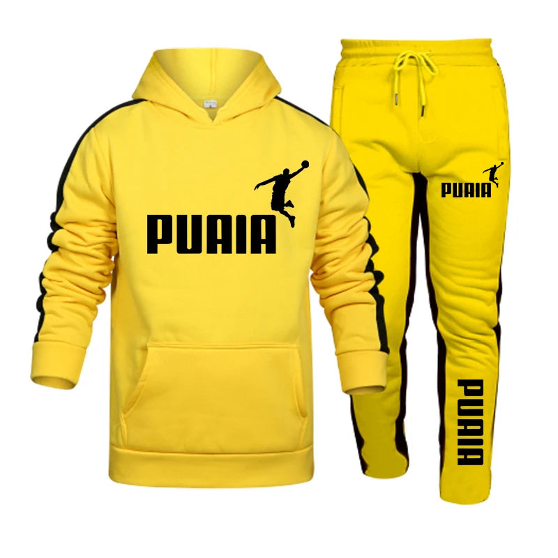 Mens Tracksuit Hooded Sweatshirts and Jogger Pants Gym Outfits Autumn