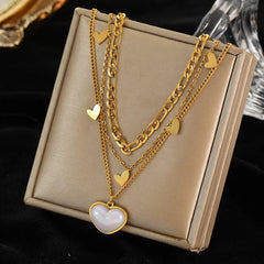 316L Stainless Steel Pearl Heart Pendant Necklace For Women Gold Color