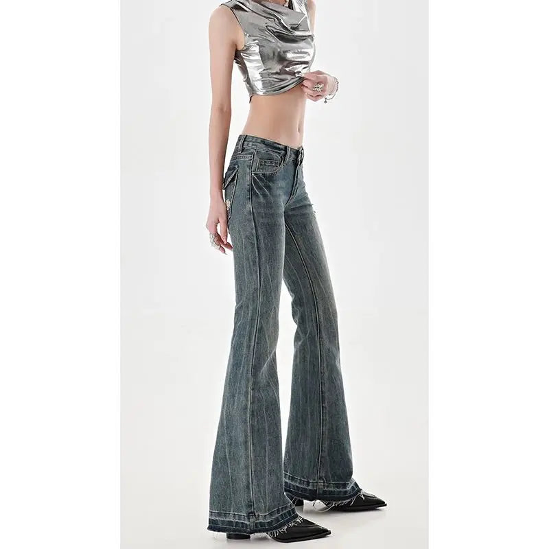 American High Street Spicy Girls Low Waist Jeans Women Autumn Vintage Pants