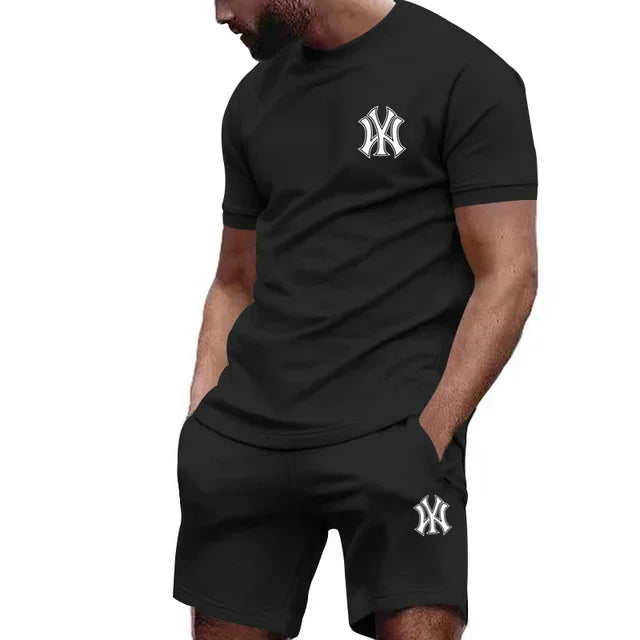 men's two-piece sportswear short sleeved T-shirt and pants set running and fitness sportswear summer
