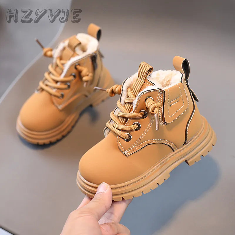 Children's Fashion Boots Winter Thickened Boys Girls' Anti Slip Warm Leather Boots