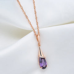 Fashion 585 Rose Gold Color Long Pendant Necklace for Women Water Drop Purple