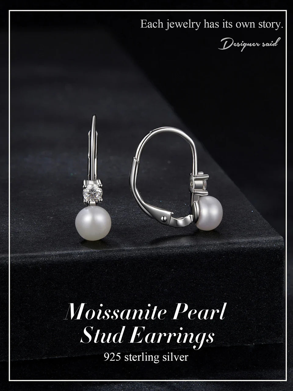 BAMOER Moissanite Freshwater Pearl Earrings for Women Wedding, Round Cut Lab Diamond 925 Sterling Silver Drop Dangle Ear Buckles