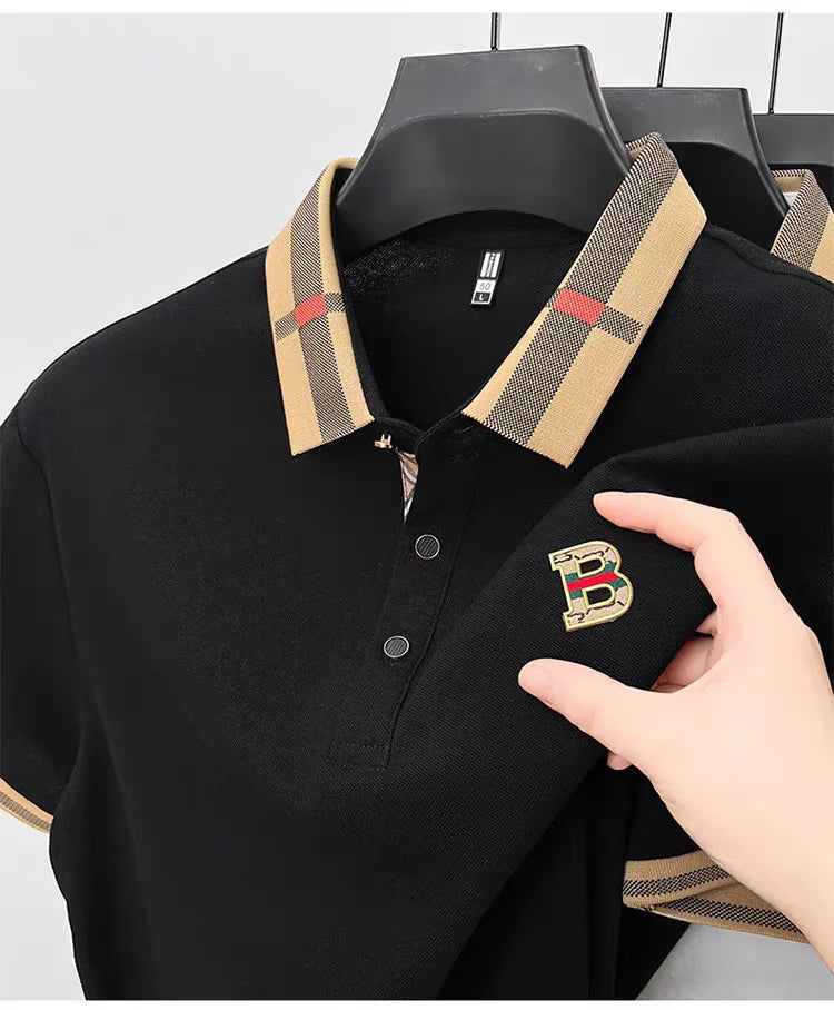 Luxury brand logo short sleeve polo shirt men summer new high-end silk cotton breathable Paul T-shirt fashion casual men's wear