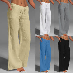 Summer Cotton Linen Women's Pants Oversize Black Wide-leg Pants Casual Pants