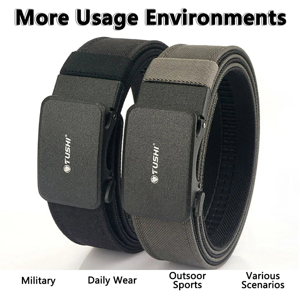 TUSHI New Hard Tactical Belt for Men Metal Automatic Buckle IPSC Gun Belt 1100D Nylon Military Belt Outdoor Sports Girdle Male