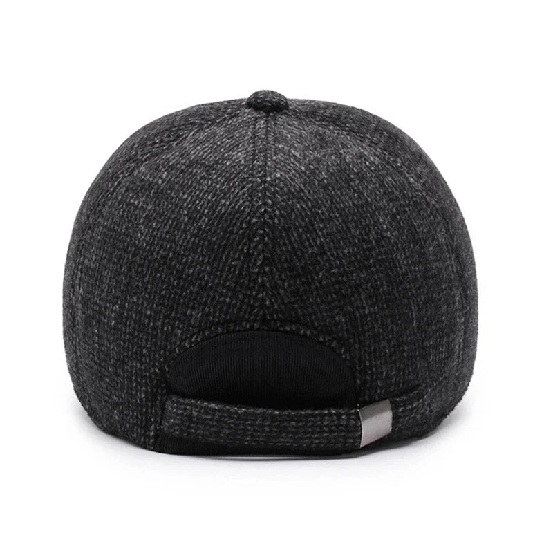 Autumn Winter Warm Men Woolen Baseball Cap Outdoor Ear Cover Earflaps Adjustable Hat Middle-aged Dad Hat With Earmuffs Design