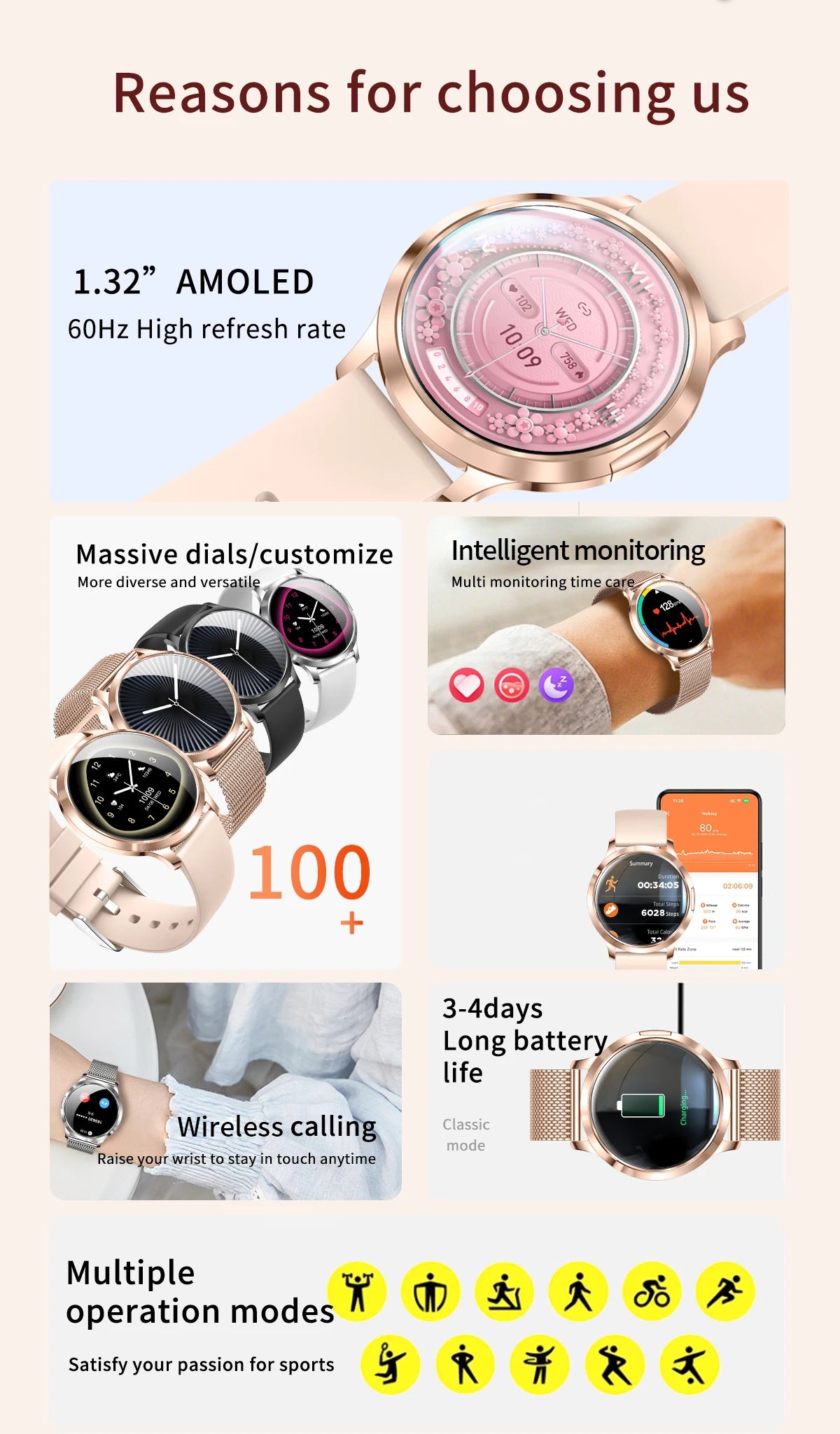 LIGE 2025 New Smart Watch For Women AMOLED HD Screen Watches IP68 Waterproof Heart Rate Monitor Ladies Utra-thin Smartwatch