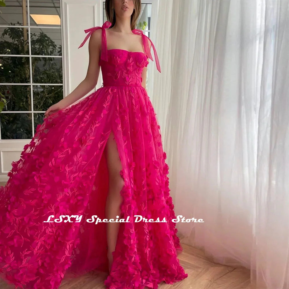Evening Dresses: Prom Dresses Lace Up High Split Backless Lace Appliques