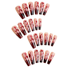 24pcs Halloween Blood Drops Gradient False Nails Press On Super Long Ballerina Nails