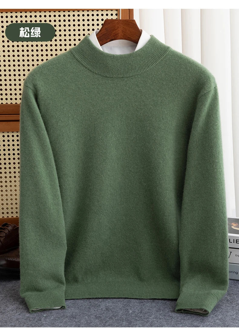 Fashion Men's 100% Wool Pullover Half-high Collar Sweater Autumn Winter Warm Top