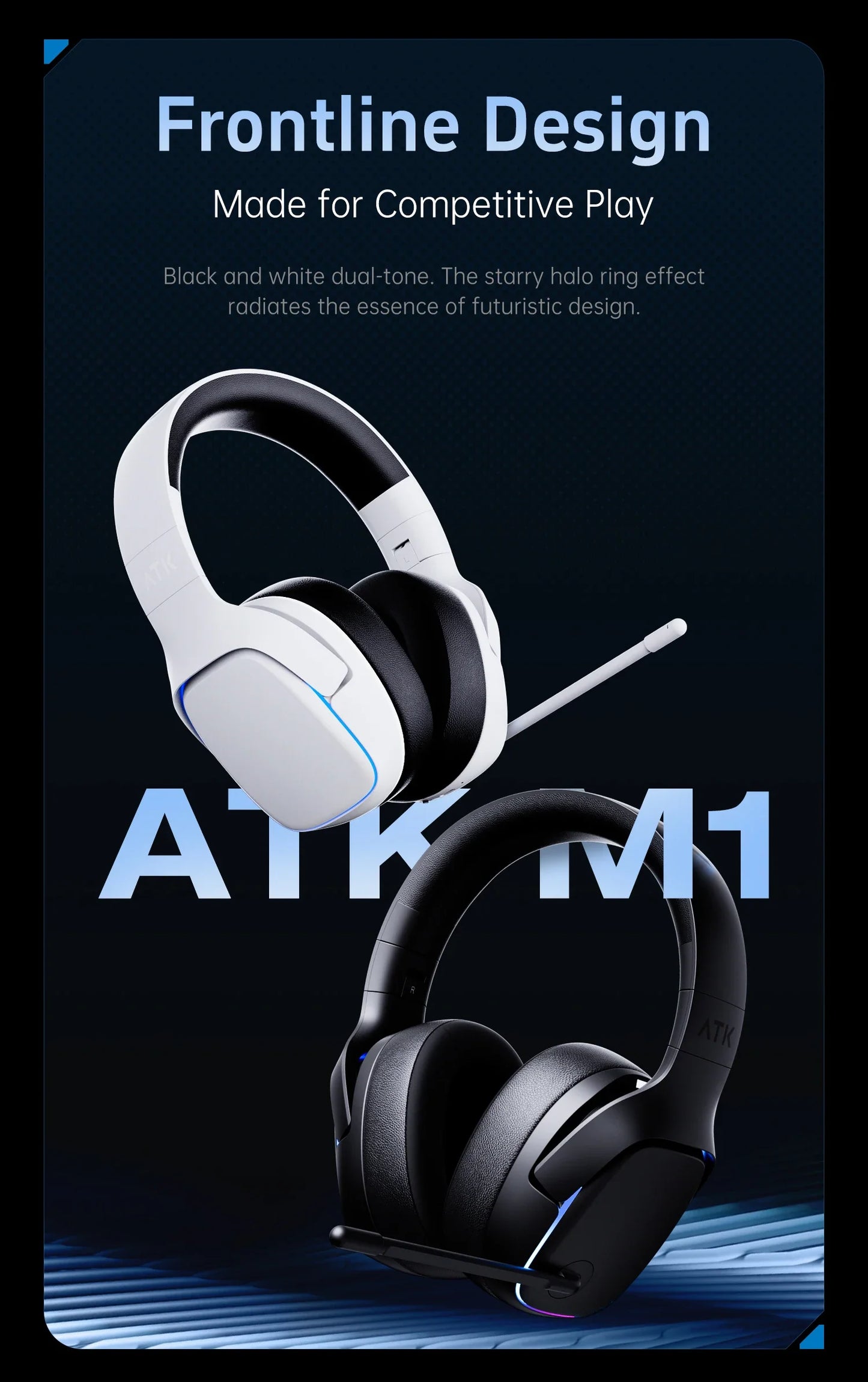 ATK M1 Game Headset Three Mode Wireless Headworn PS5  PC Gaming Headset Microphone Virtual 7.1 Surround Noise Reduction Headset
