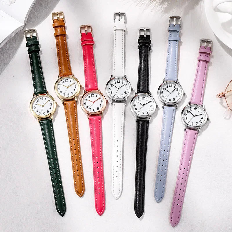 Women Quartz Watch Easy To Read Arabic Numerals Simple Dial PU Leather Strap Lady Candy Color  Reloj De Mujer Montre Femme