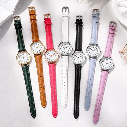 Women Quartz Watch Easy To Read Arabic Numerals Simple Dial PU Leather Strap Lady Candy Color  Reloj De Mujer Montre Femme