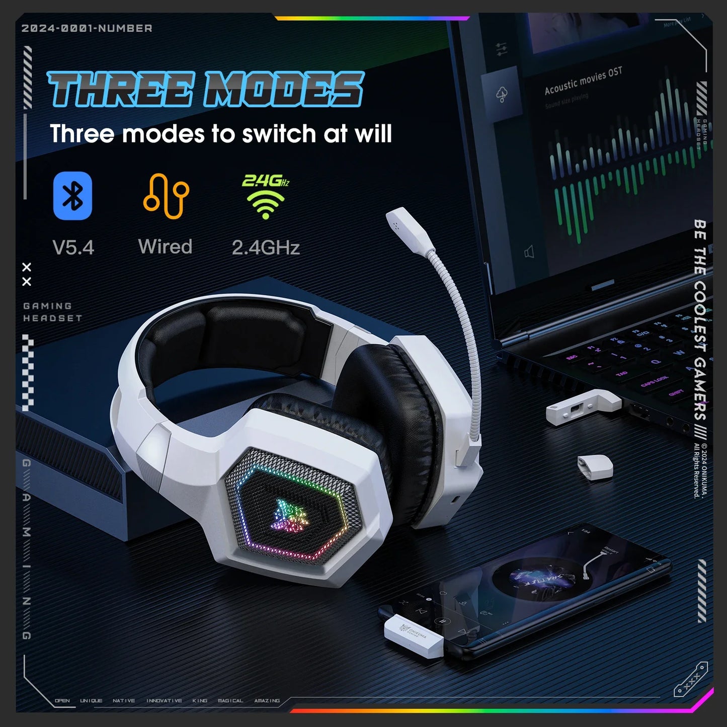 ONIKUMA 2.4GHz Wireless Gaming Headset For PS5 PS4 PC Mac Noise Cancelling Earphone Headset Gaming Headphone With Micr RGB Light