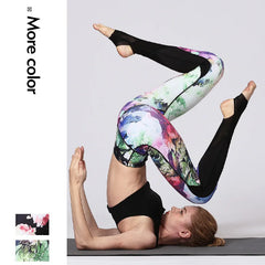 Cloud Hide Yoga Pants Women High Waist Trainer Sports Leggings Long Tights Floral