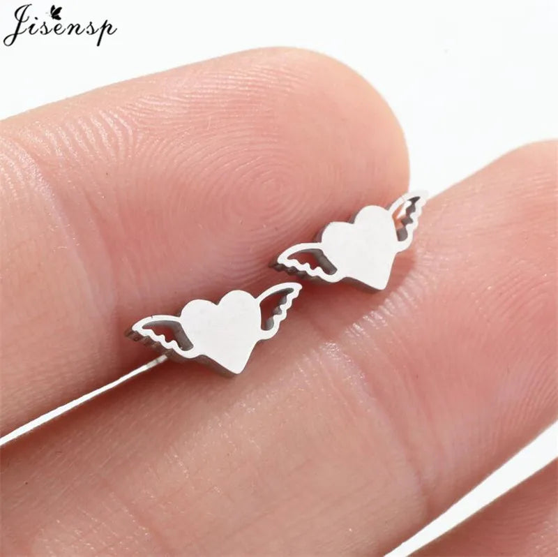 Mini Stainless Steel Earings Fashion Jewelry Cute Heart Music Leaf Bunny Sun Stud Earrings for Women Lion Ear Studs Pendientes