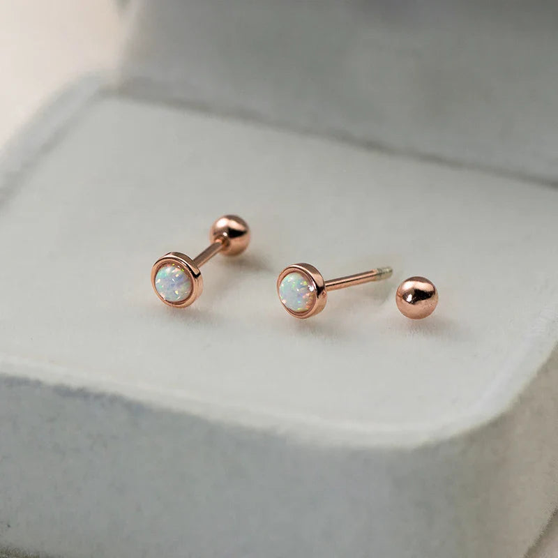 WANTME 925 Sterling Silver Simple Luxury Opal Screw Bead Stud Earrings for Women Fashion Ear Bone Piercing Jewelry Accessories