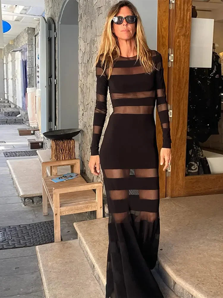 Evening wear Dresses: See Through Spliced Fishtail Dress