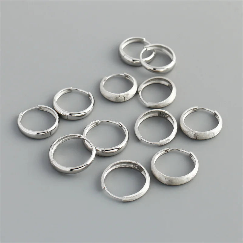 WANTME 925 Sterling Silver Simple Statement Matte Large Huggies Hoop Earrings for Men Women Fine Gothic Punk Charms S925 Jewelry