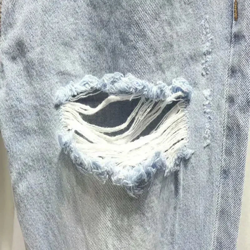 Men's Jeans with Holes Man Cowboy Pants Cropped Harem Hip Hop Trousers