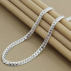 Nice 925 Sterling Silver 6MM Full Sideways Chain Necklace For Women Men Fashion