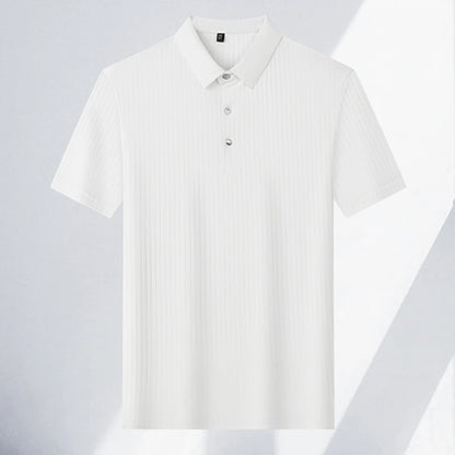 2025 New Men's Casual Fashion Striped Short Sleeved Collar Polo Shirt Breathable and Comfortable Summer Versatile T-shirt
