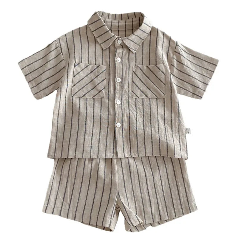 Summer Boys Clothing Set Turn Down Collar Shirt And Shorts Boys Tracksuit 2 Pcs Clothes Set