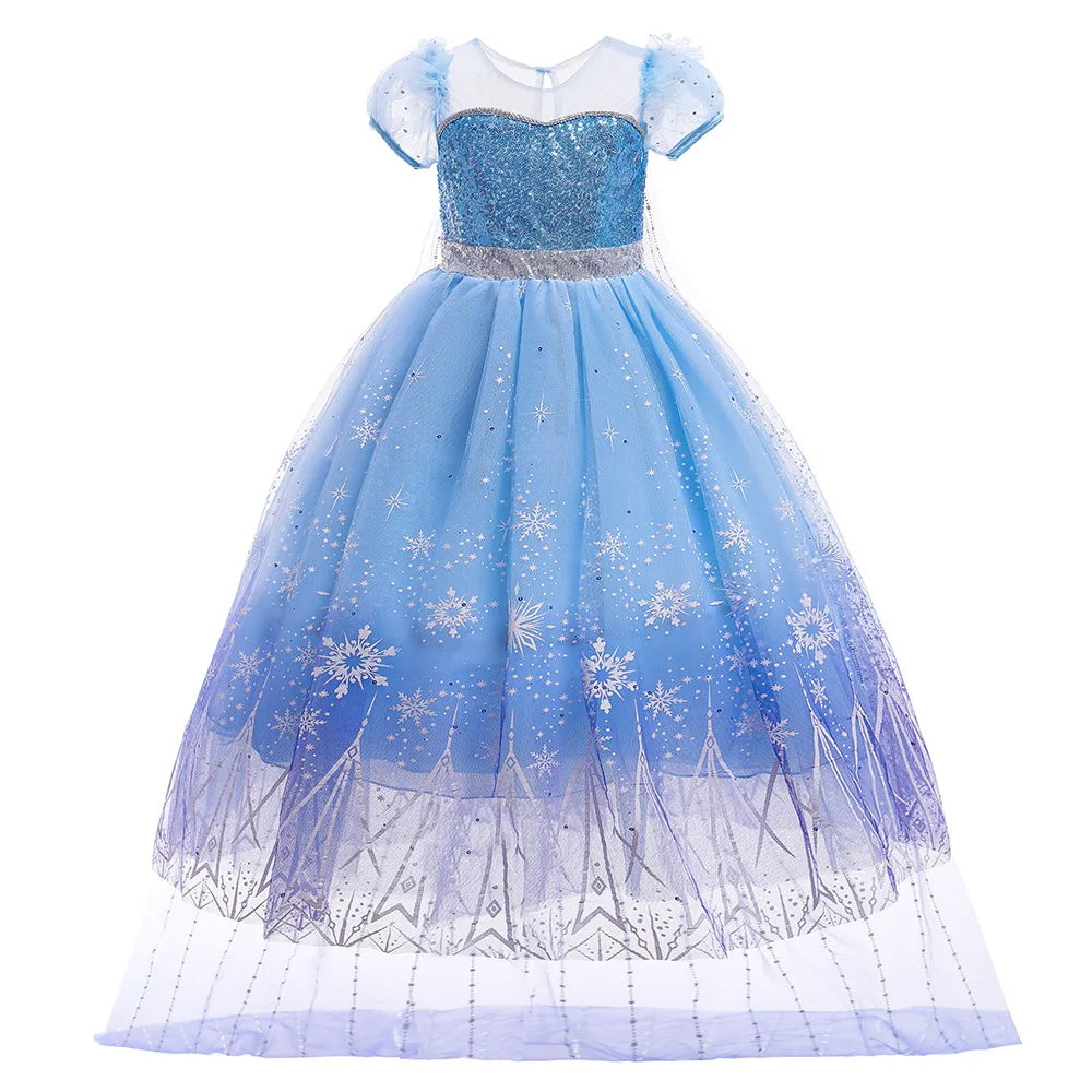 Girls Dress Children Mesh Print Princess Dress Kids Anna Cosplay