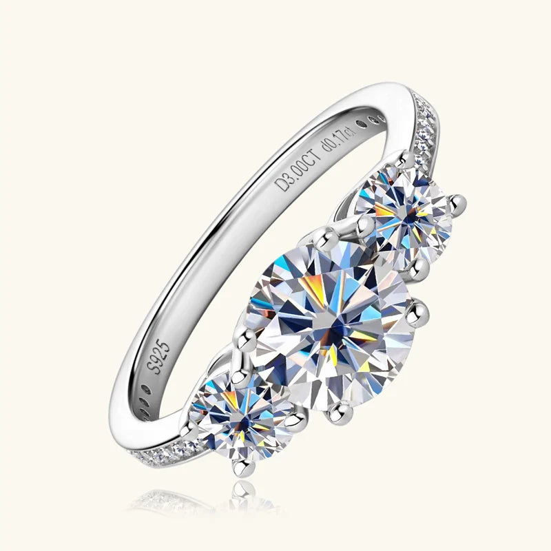 IOGOU Luxury Three Stone Engagement Wedding Ring 925 Sterling Silver D3.0CT D Color Moissanite Rings Women Jewelry Certified