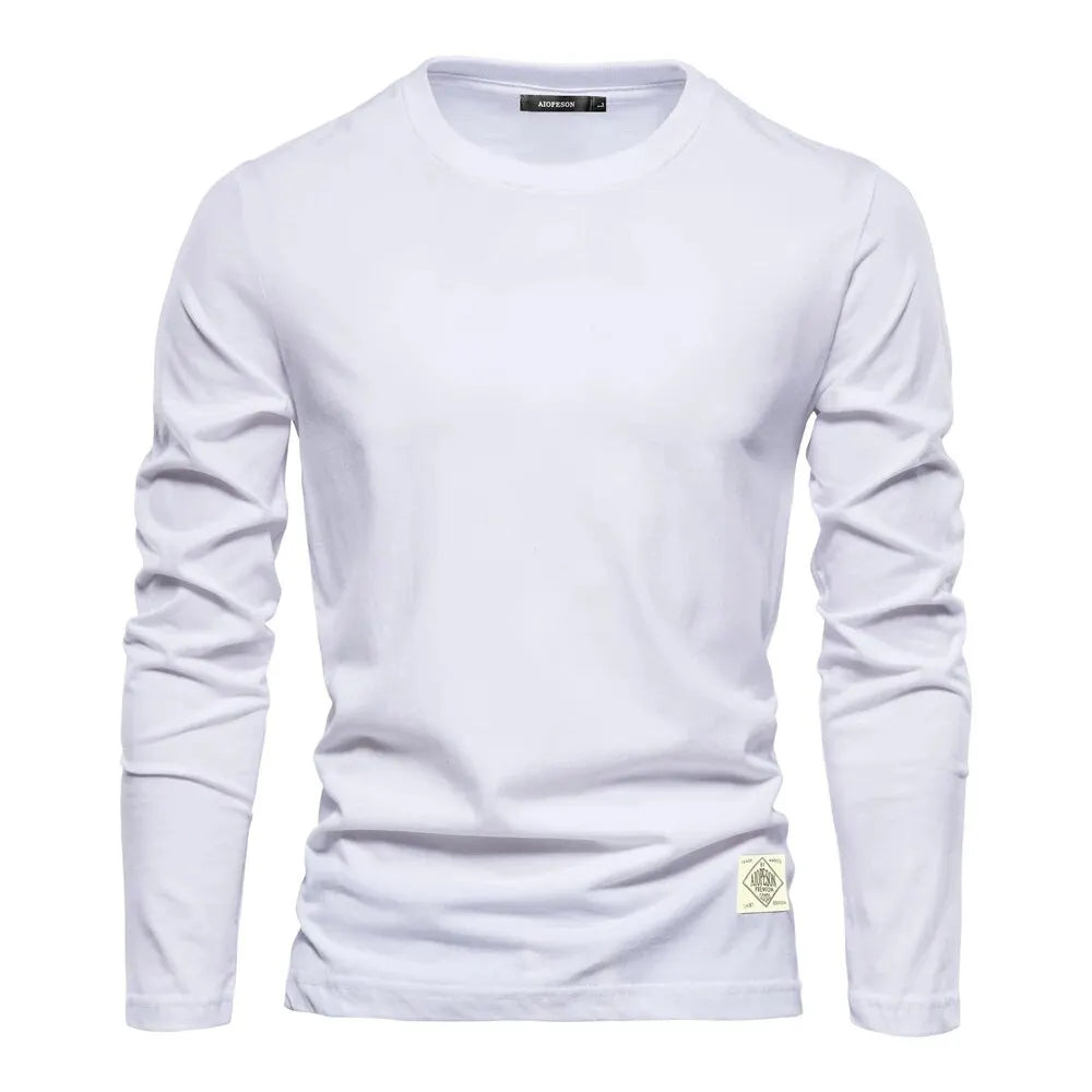100% Cotton Long Sleeve T Shirt For Men Solid Spring Casual Mens T-shirts High Quality Male Tops Classic Clothes Men's T-shirts