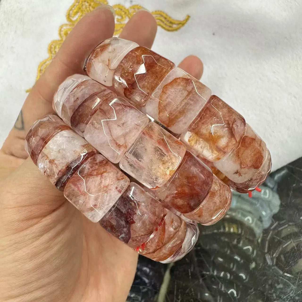 Natural 12x15mm Faceted Stone Unique Crystal Citrine Agate Amethyst Pyrite Fashion Elastic Handcrafted Bracelets Energy Bangles