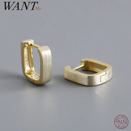 WANTME 925 Sterling Silver Fashion Matte Square Ear Clasps for Women European Statemnet Gold Huggies Hoop Earring Jewelry Gift