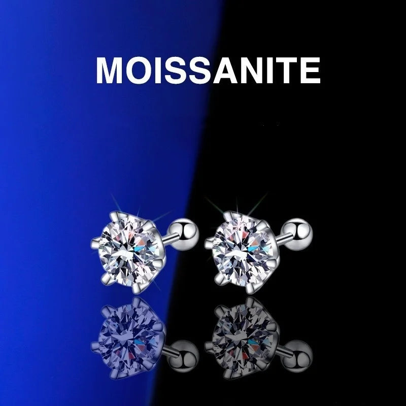 Gica Gema 0.5-2ct Moissanite Screw Stud Earrings D Color 925 Sterling Silver Diamond Earrings For Women Wedding Fine Jewelry